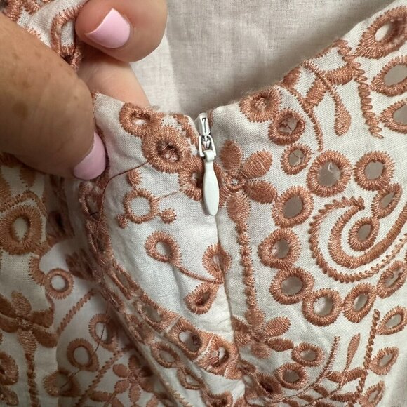 Bardot Eliza Eyelet Ruffle Mini Dress Size 6 White Pink Preppy Brunch Cotton NWT - Picture 6 of 13